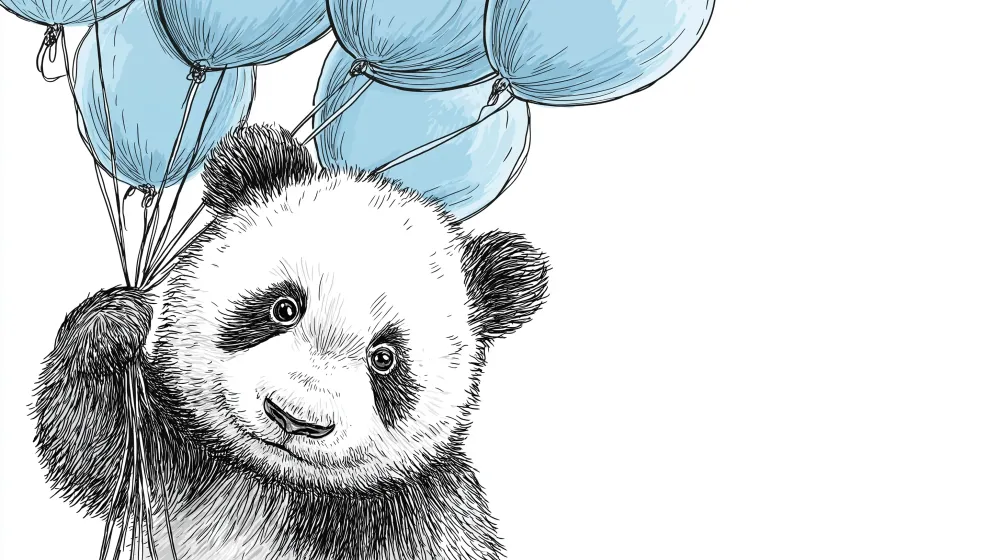 Papier peint chambre bébé | Panda joyeux avec ballons bleus