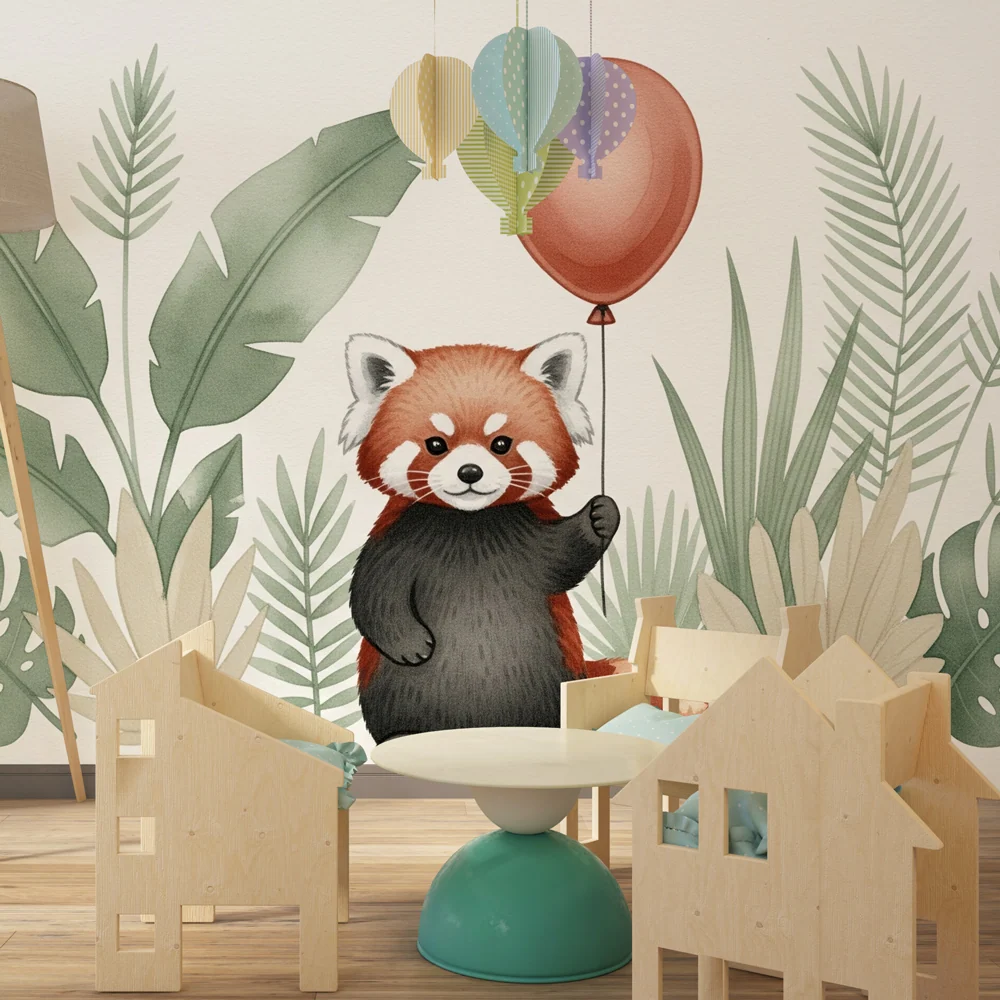 Papier peint chambre bébé | Panda roux et félures exotiques
