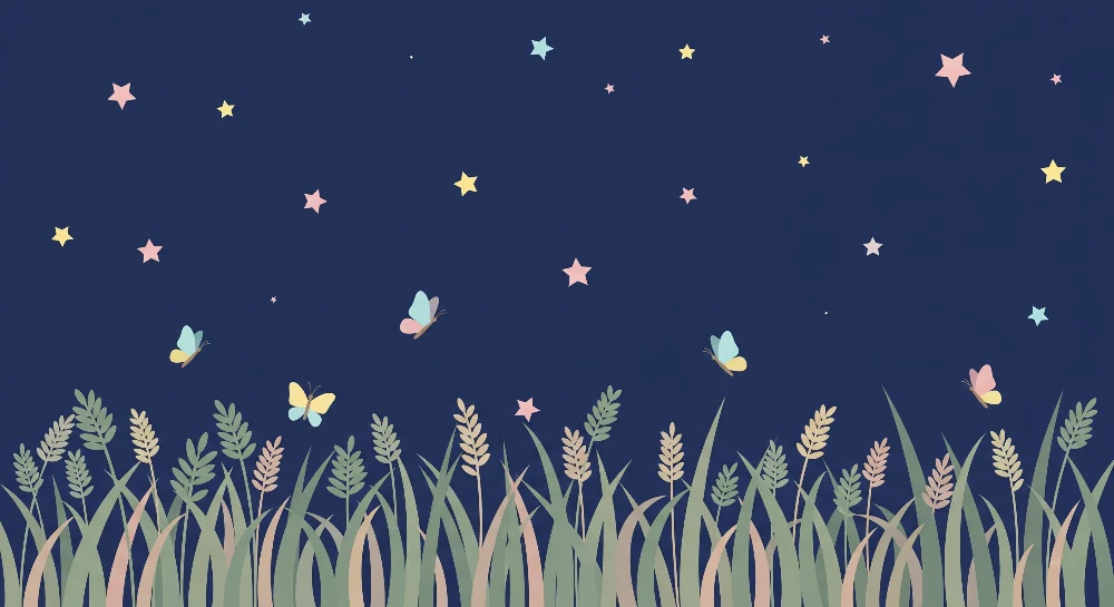 Papier peint chambre bébé | Papillons et étoiles dans la nuit