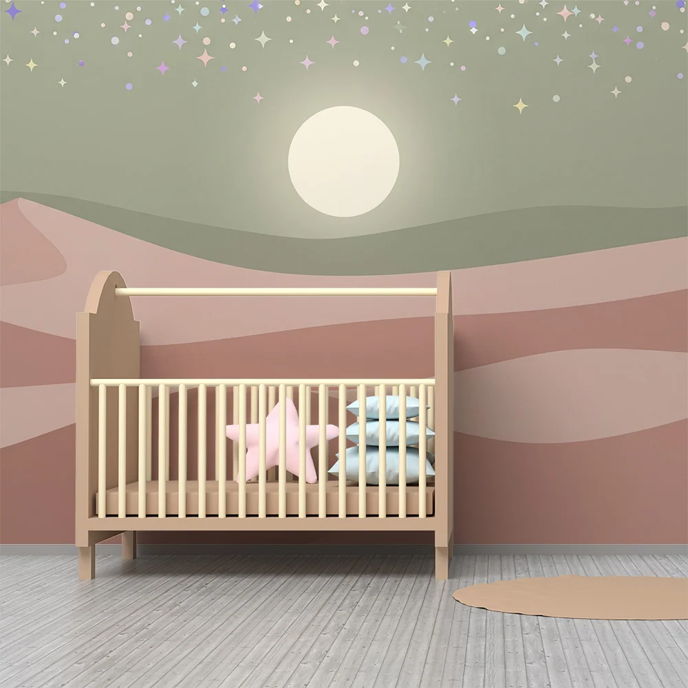 Papier peint chambre bébé | Paysage désertique doux avec étoiles scintillantes