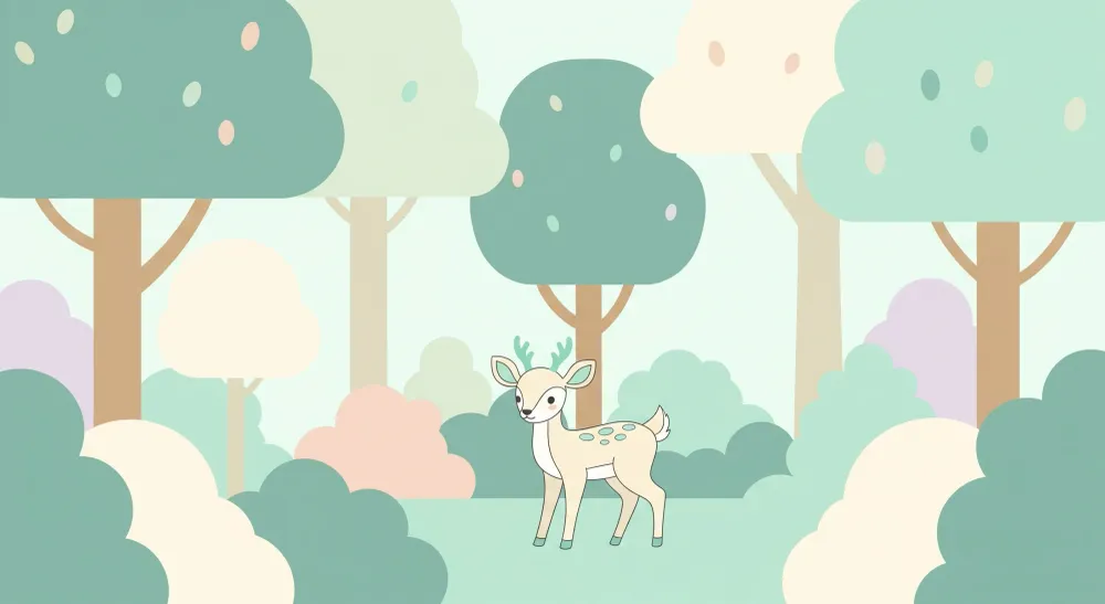 Papier peint chambre bébé | Petit faon dans une êt douce et colorée