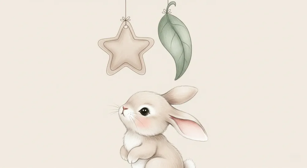 Papier peint chambre bébé | Petit lapin et étoiles suspendues