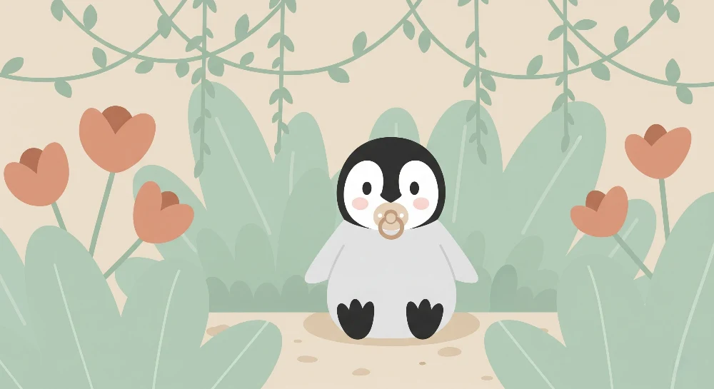 Papier peint chambre bébé | Petit pingouin dans un jardin fleuri