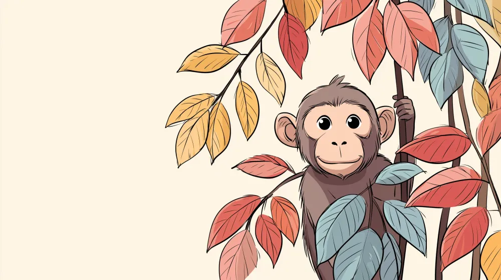 Papier peint chambre bébé | Petit singe curieux parmi les feuilles