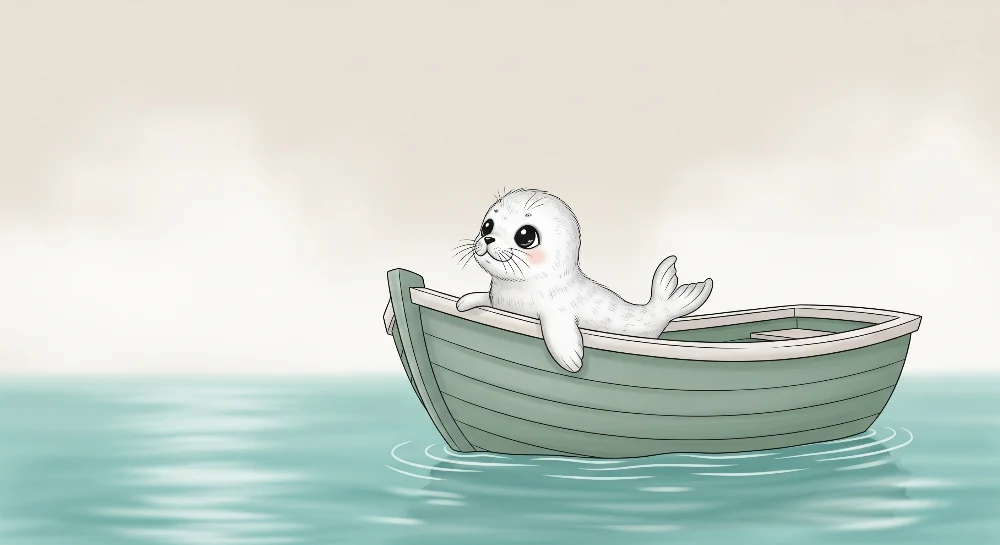 Papier peint chambre bébé | Phoque mignon dans un bateau