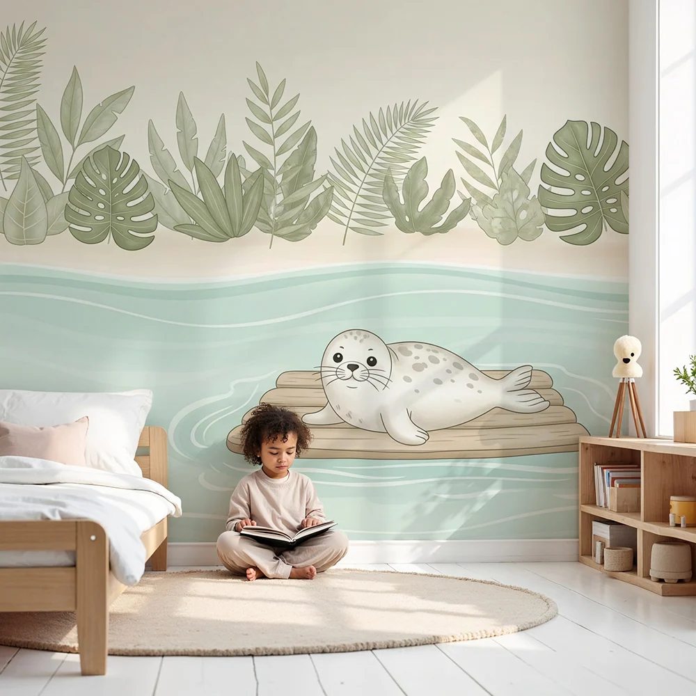 Papier peint chambre bébé | Phoque mignon sur son radeau