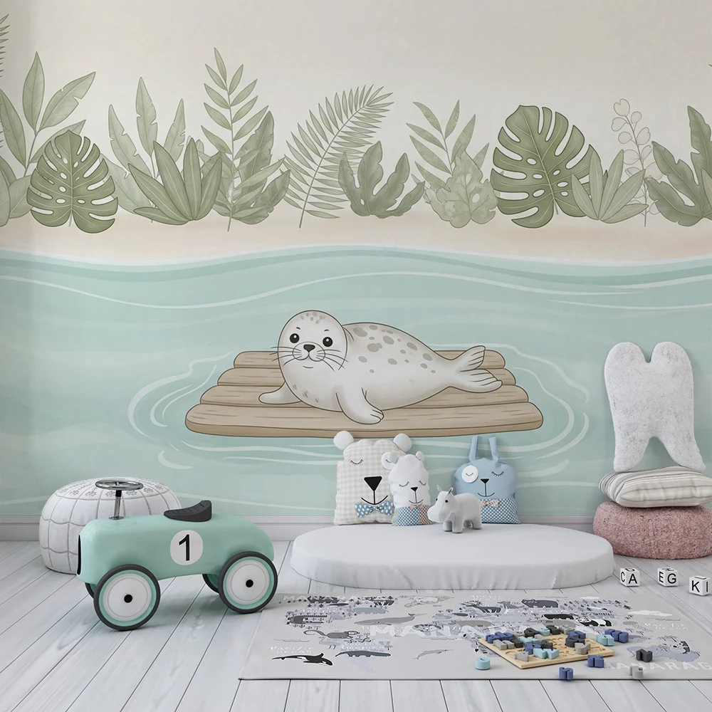 Papier peint chambre bébé | Phoque mignon sur son radeau