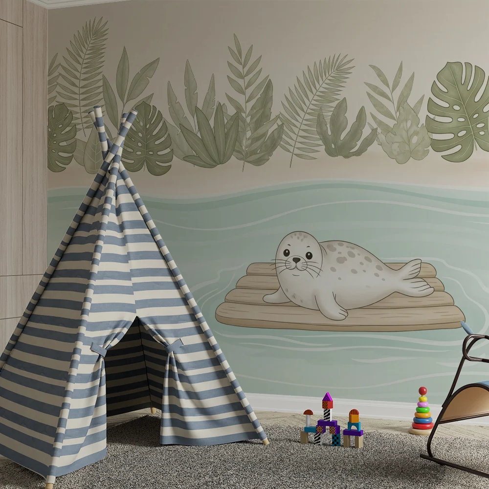 Papier peint chambre bébé | Phoque mignon sur son radeau