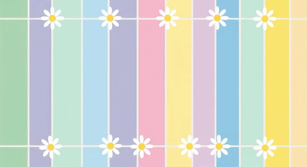 Papier peint chambre bébé | Rayures pastel avec marguerites