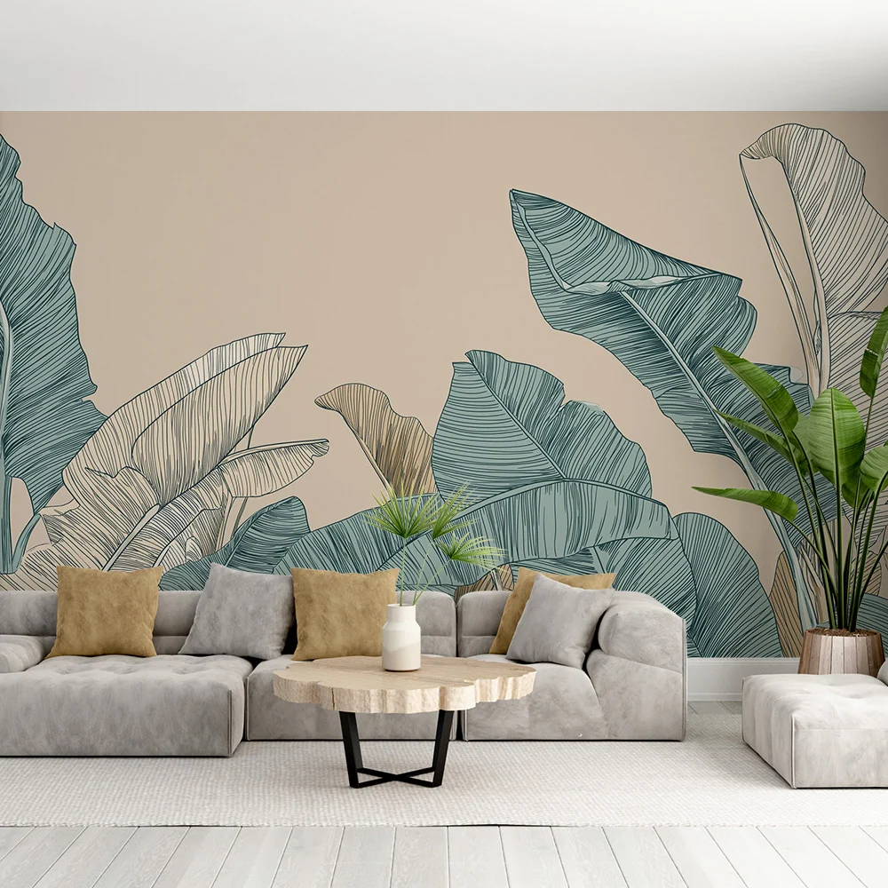 Papier peint feuillage tropical | Feuilles de bananier dans des nuances apaisantes