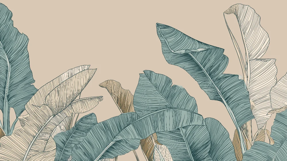 Papier peint feuillage tropical | Feuilles de bananier dans des nuances apaisantes