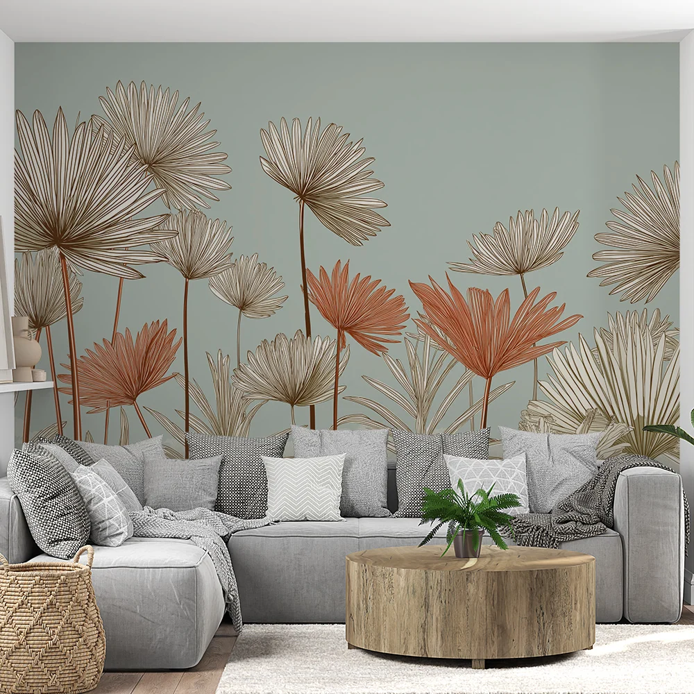 Papier peint fleurs délicates | Motifs floraux en lignes sur fond pastel