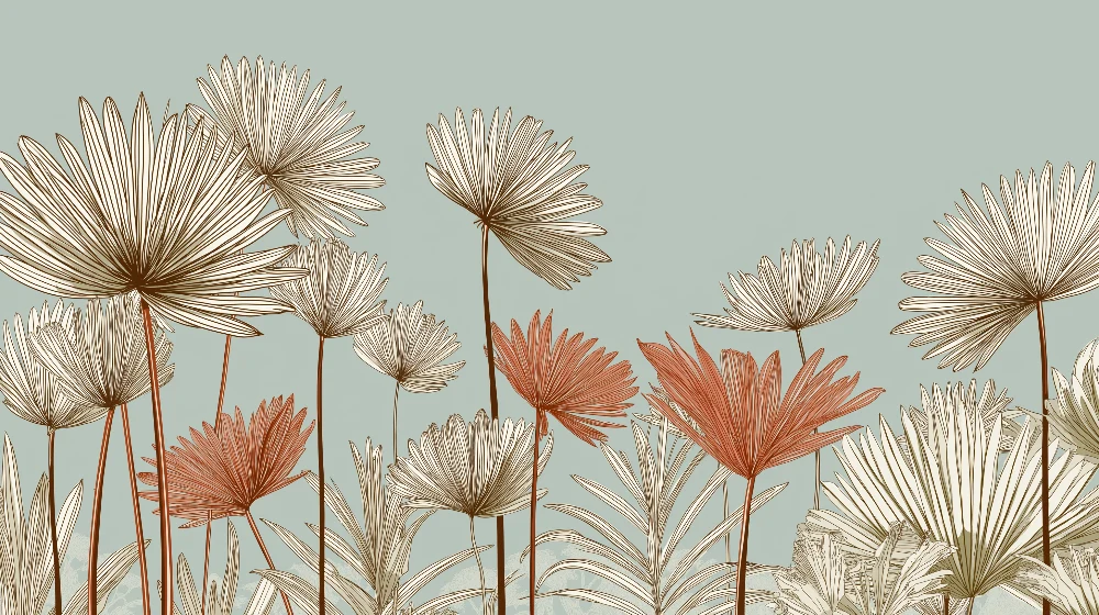 Papier peint fleurs délicates | Motifs floraux en lignes sur fond pastel