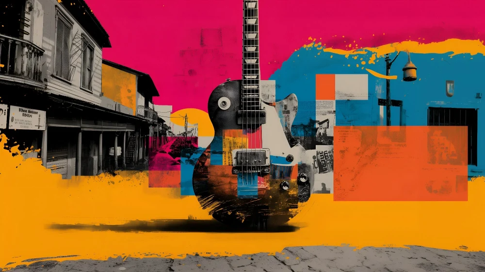 Papier peint guitare rétro | Explosion de couleurs vibrantes