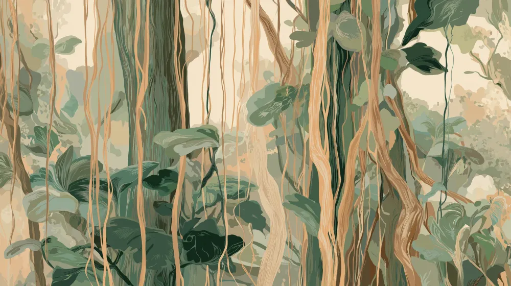 Papier peint jungle | Feuillage luxuriant et lianes élégantes