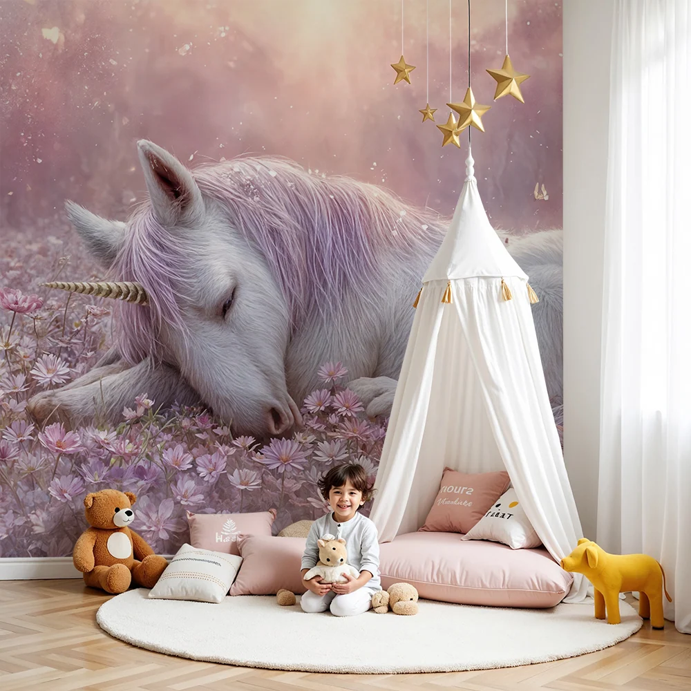 Papier peint licorne | Rêverie magique en fleurs