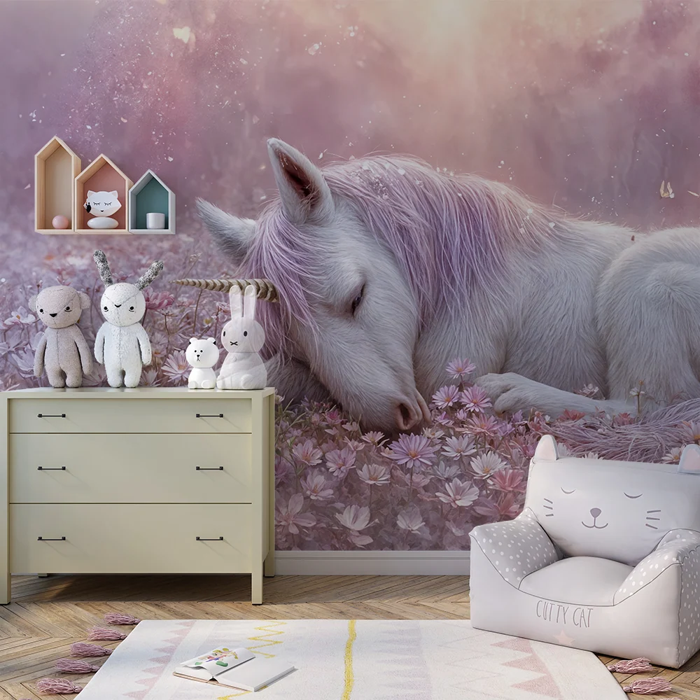 Papier peint licorne | Rêverie magique en fleurs