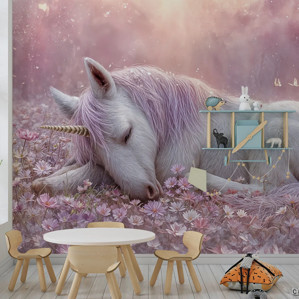 Papier peint licorne | Rêverie magique en fleurs