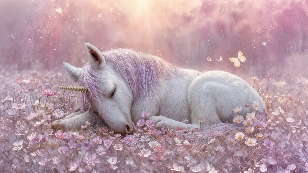 Papier peint licorne | Rêverie magique en fleurs