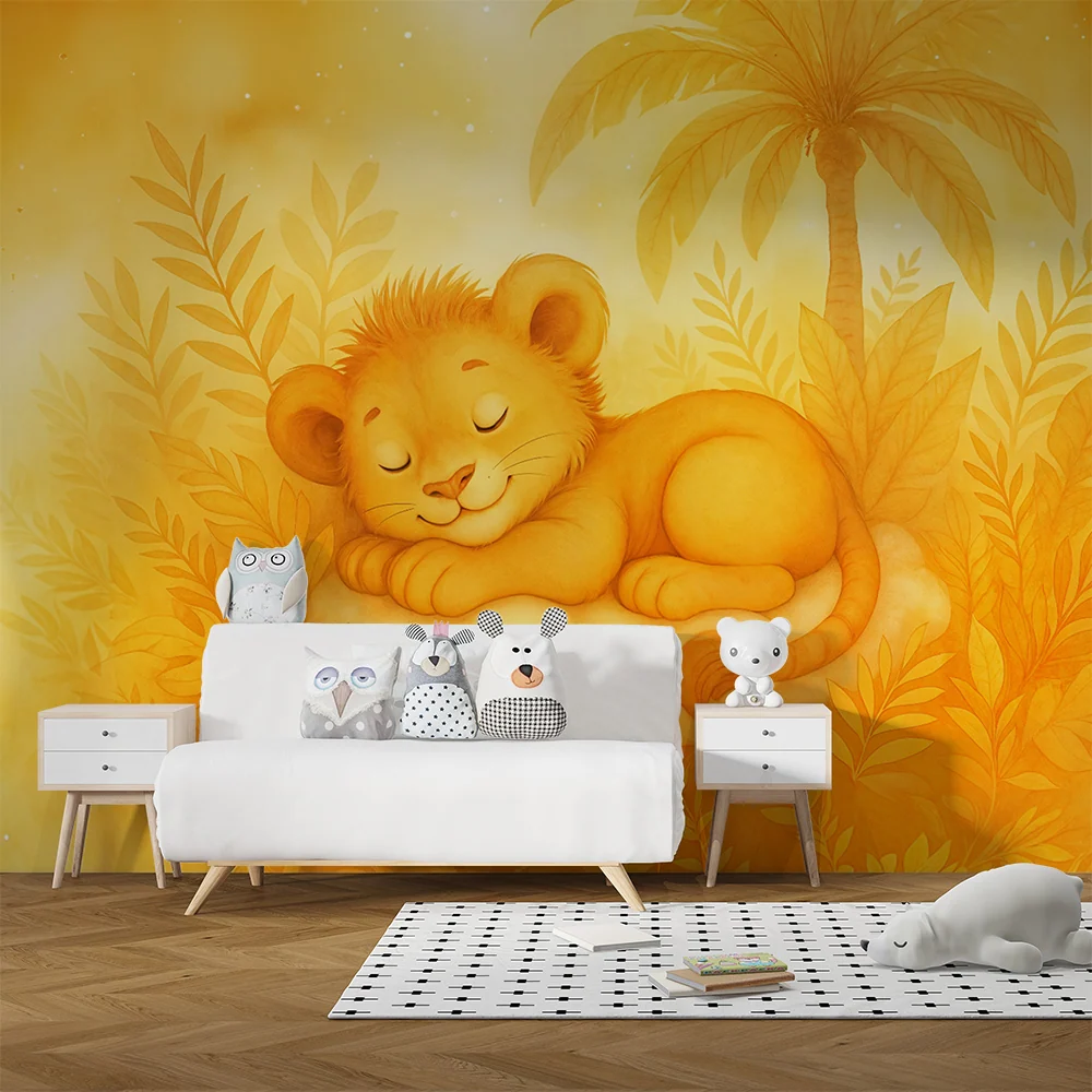 Papier peint lionceau | Décor de chambre enfant en jaune