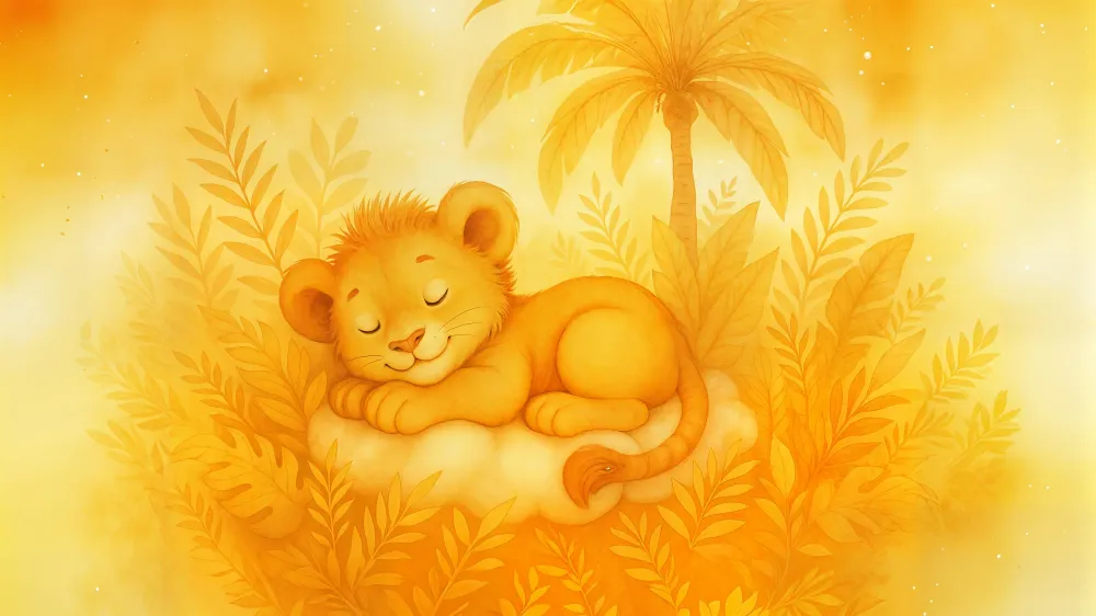 Papier peint lionceau | Décor de chambre enfant en jaune