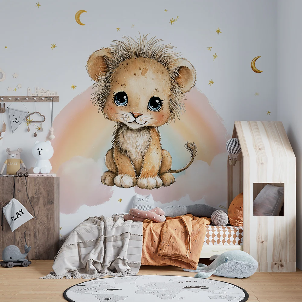 Papier peint lionceau | Illustration enfantine rêveuse
