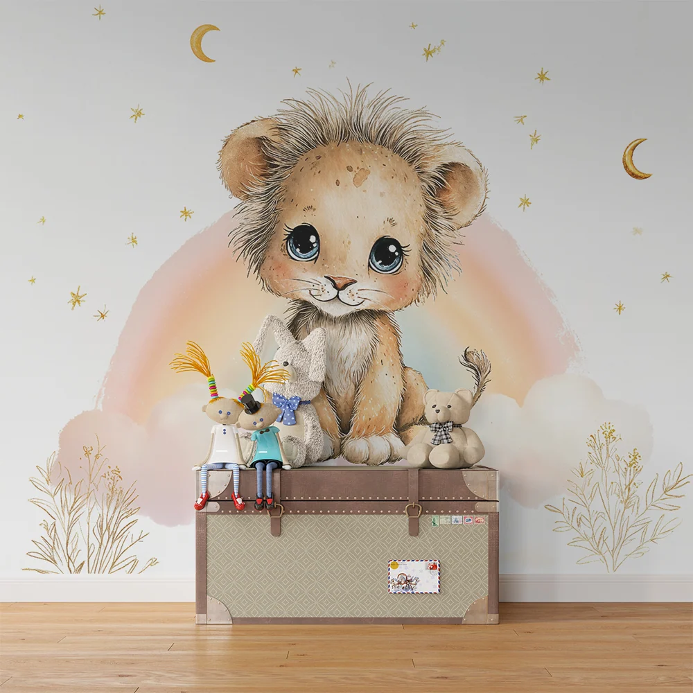 Papier peint lionceau | Illustration enfantine rêveuse