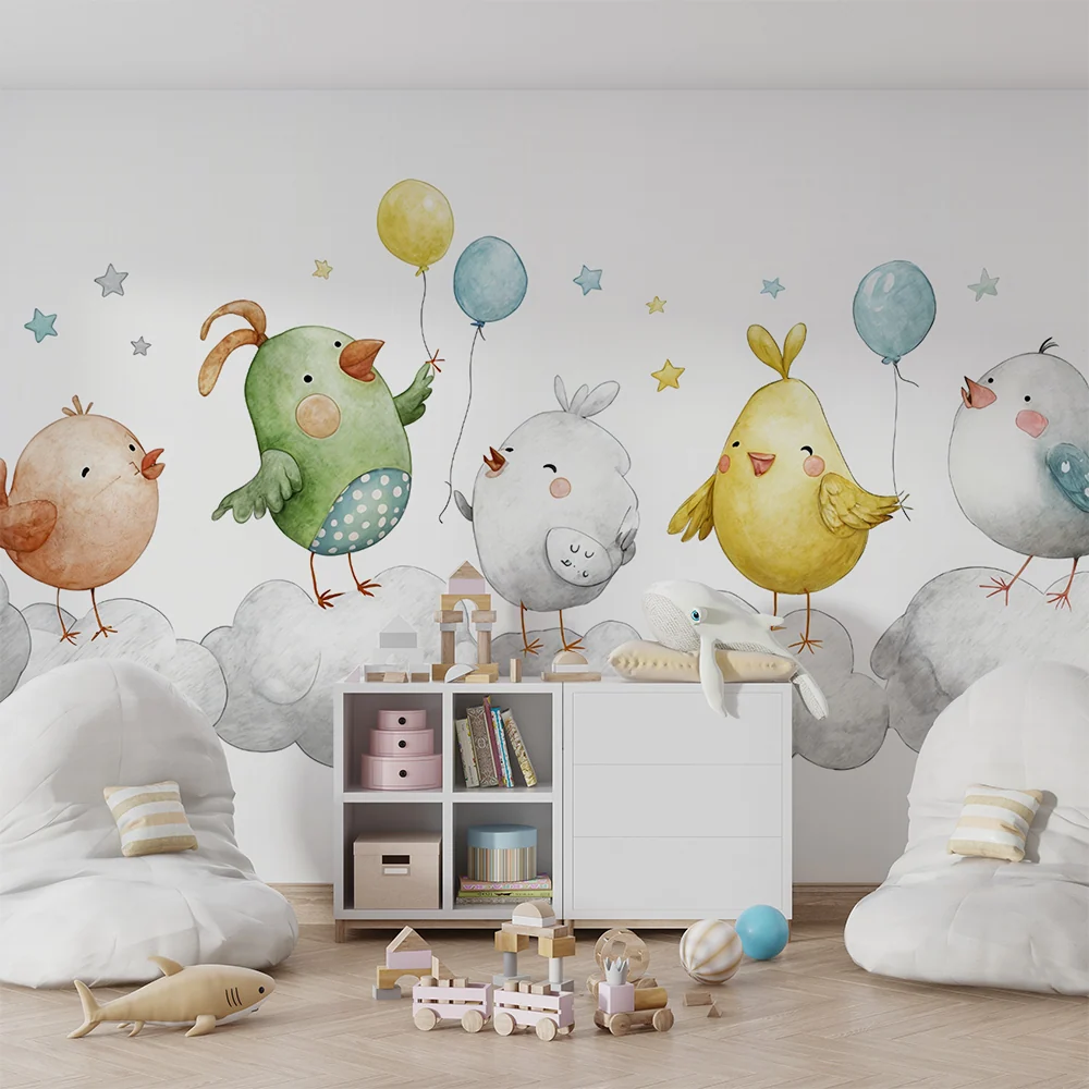 Papier peint oiseaux enfantins | Décoration de chambre ludique