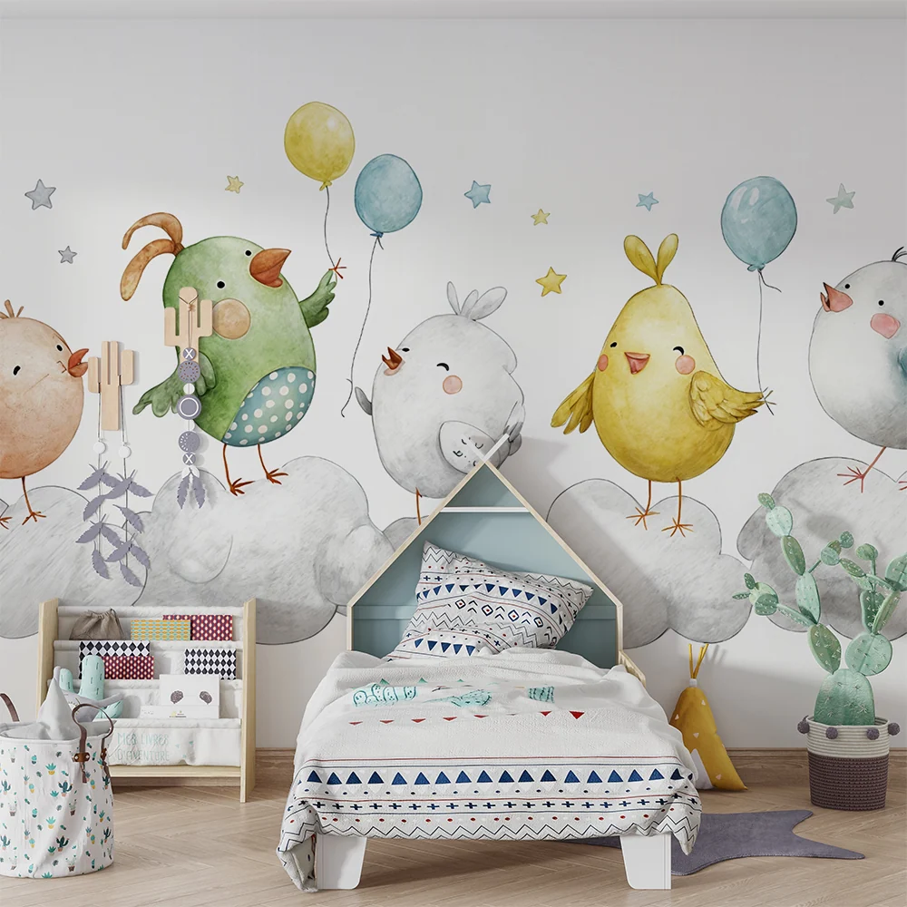 Papier peint oiseaux enfantins | Décoration de chambre ludique