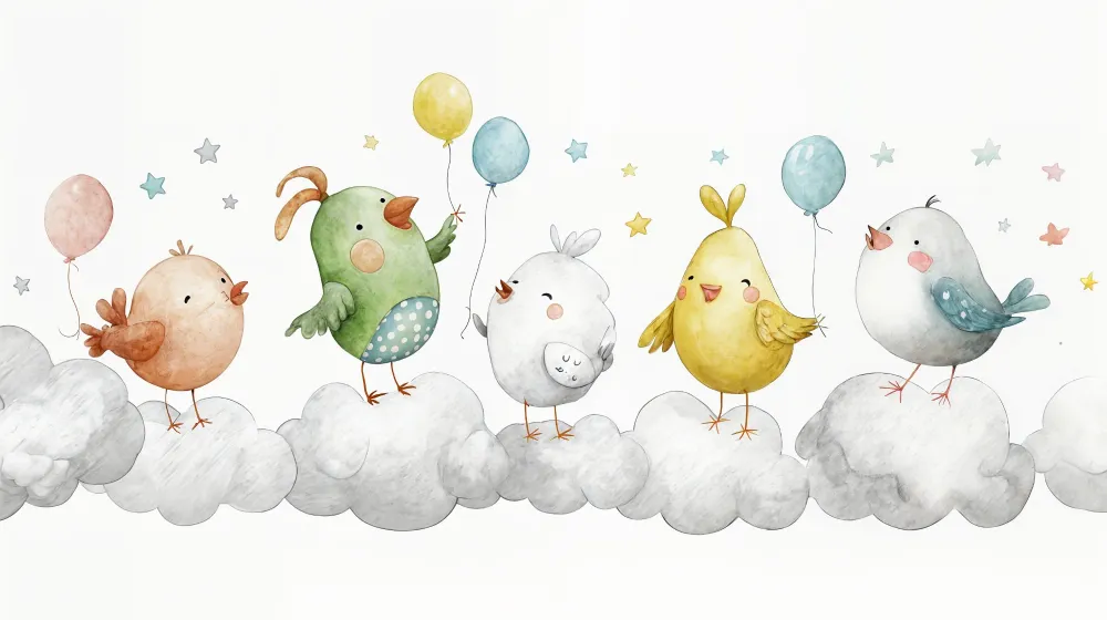 Papier peint oiseaux enfantins | Décoration de chambre ludique