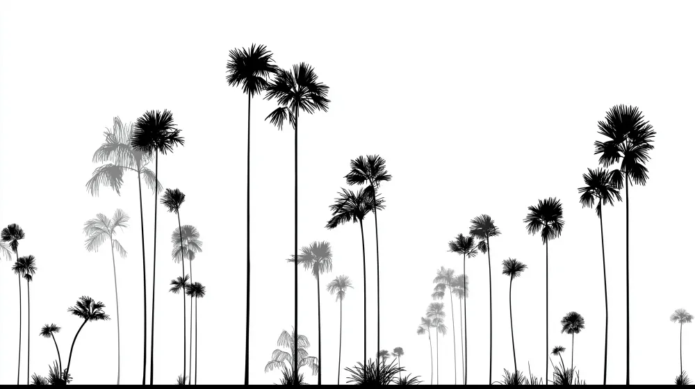 Papier peint palmiers noir et blanc | Silhouettes de palmiers élégamment disposées sur fond blanc