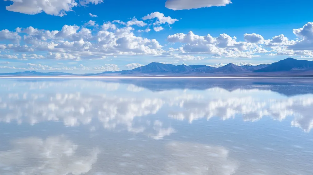 Papier peint paysage surréaliste | Reflets de nuages sur une étendue d'eau