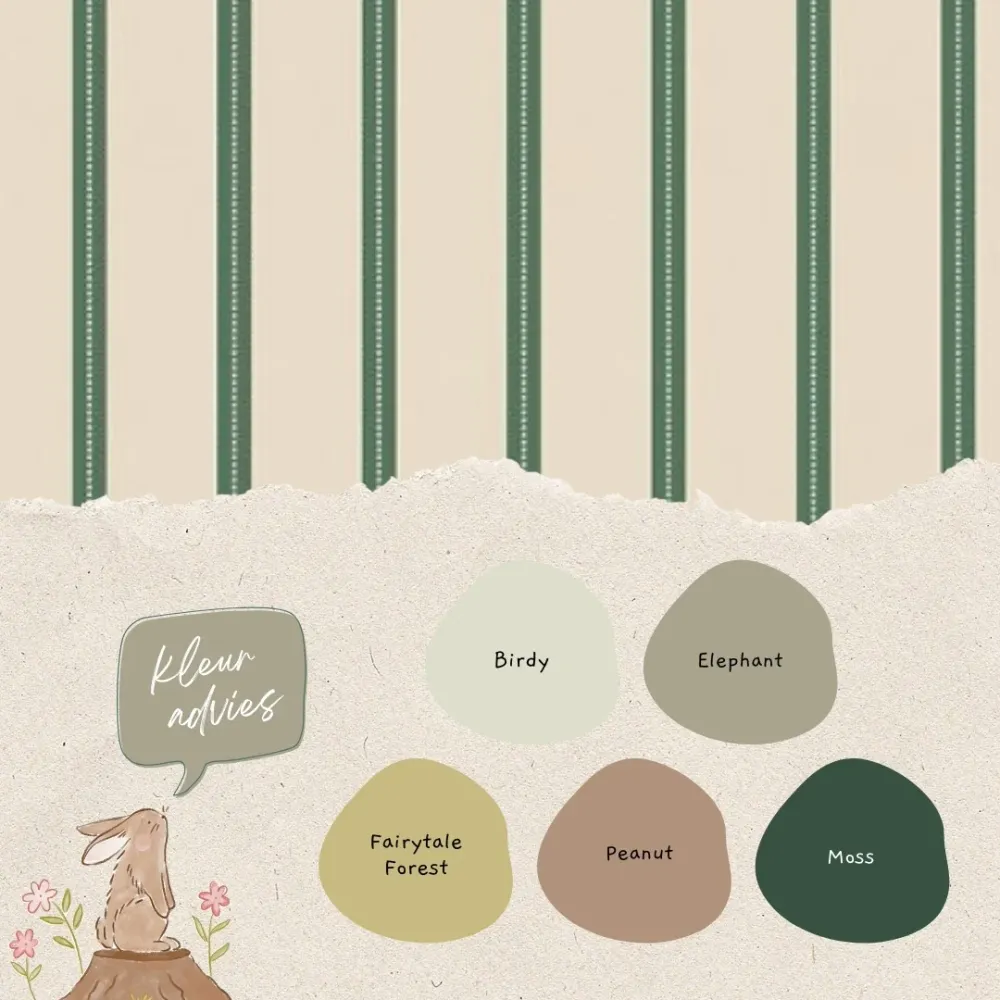 Papier peint ruban vert sur crème - Studio Ditte