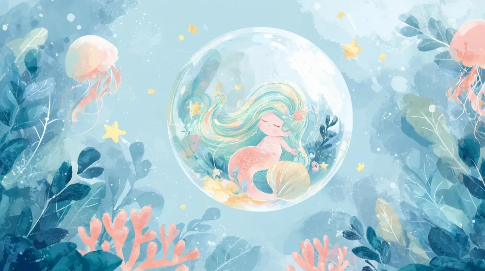 Papier peint sirène | Illustrations océaniques féériques
