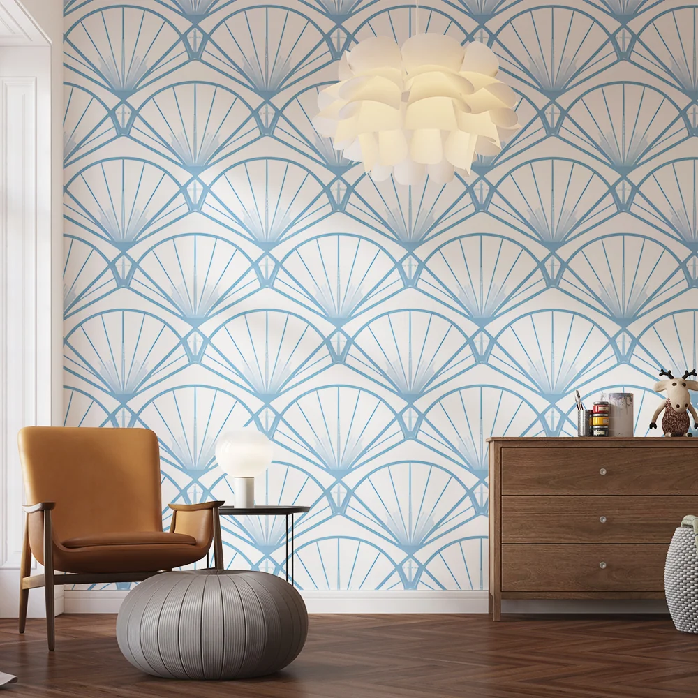 Papier peint éventail | Design géométrique bleu pastel