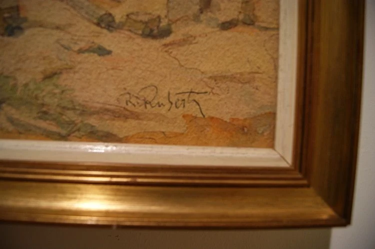 Pastel sur carton représentant des ruines