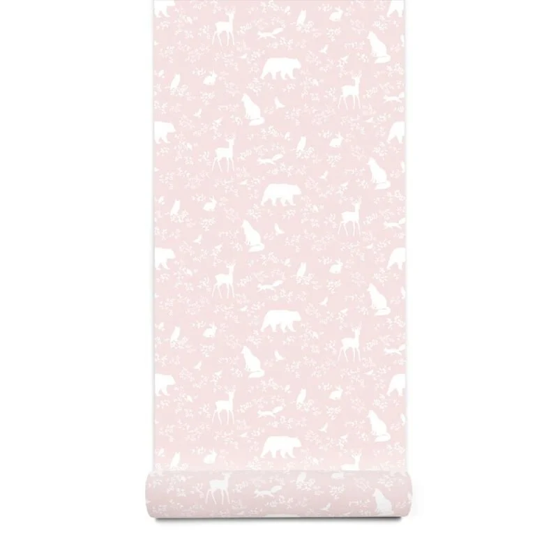 Pastelowe Love Wallpaper Forest Animals - Pink
