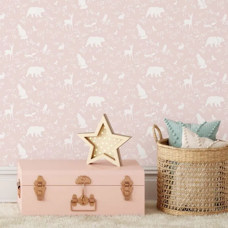 Pastelowe Love Wallpaper Forest Animals - Pink