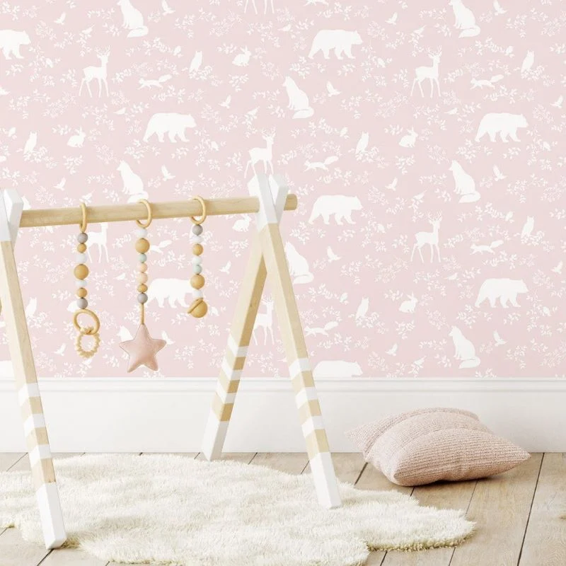 Pastelowe Love Wallpaper Forest Animals - Pink