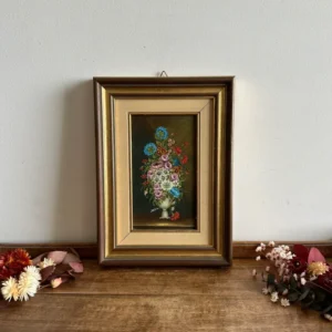 Peinture florale sur fond marron glacé cadre rectangulaire