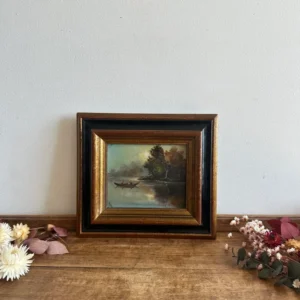 Peinture signée bateau sur lac