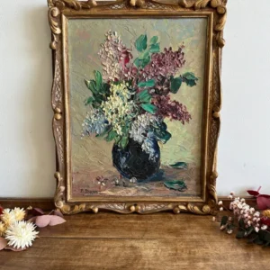 Peinture signée encadrée Lilas années 20