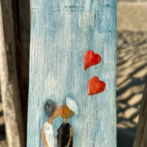 Peinture sur 1/2 douelle - "Les Amoureux du Bord de Mer"