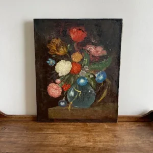 Peinture sur toile milieu XIX ème bouquet de fleurs