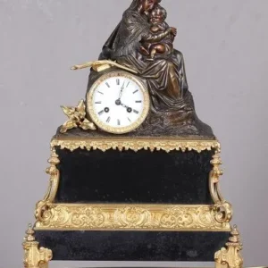 Pendule de table française ancienne des années 1800 en bronze et marbre