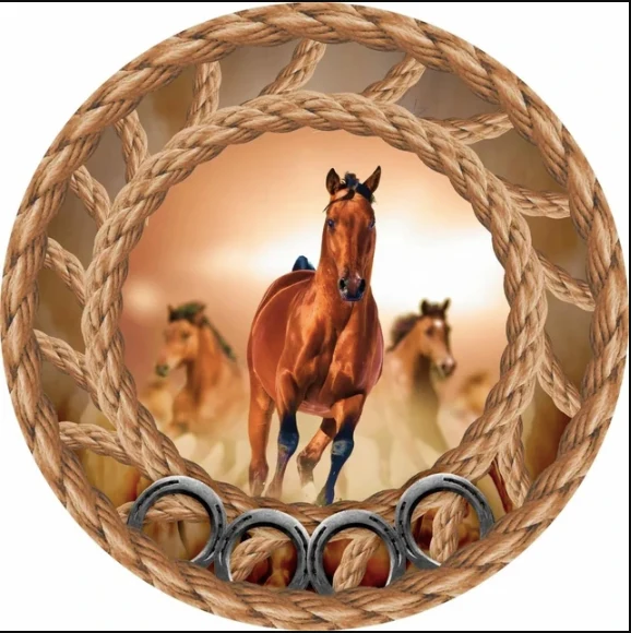 Personnalisez le cercle d'anniversaire de cheval, toile de fond ronde, mur de briques, arrière-plan de fête de cheval, déc...