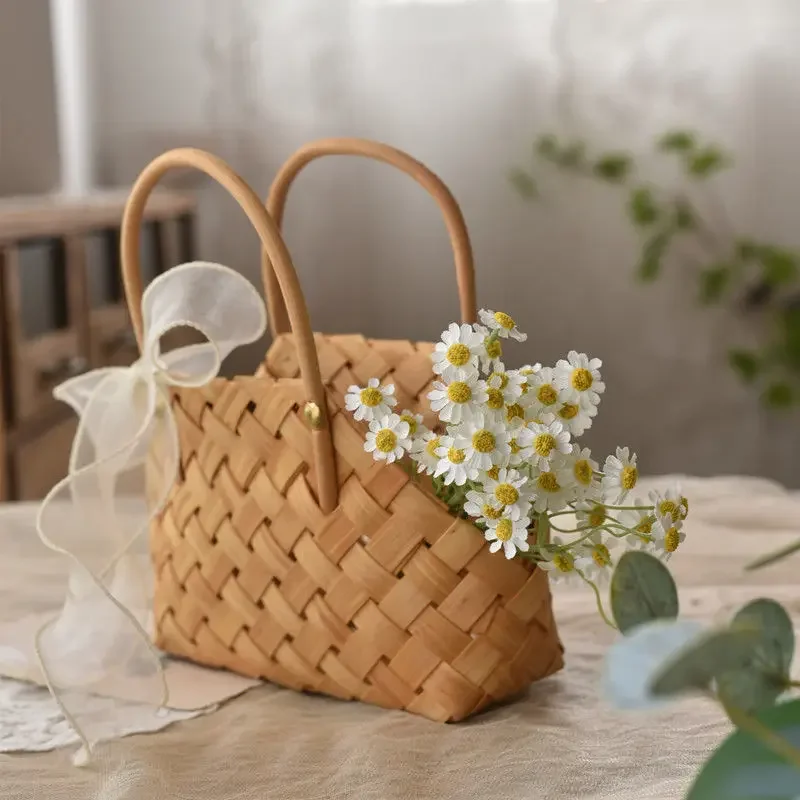 Petit panier en rotin fait main pour fleurs artificielles, rangement déco et cadeau mariage