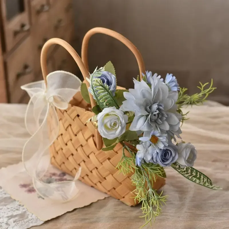 Petit panier en rotin fait main pour fleurs artificielles, rangement déco et cadeau mariage