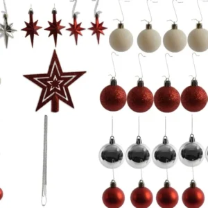 Petites boules de Noël avec 50 crochets pour boules de Noël 3-4cm 44 pièces | décoration avec une pointe rouge argentée av...