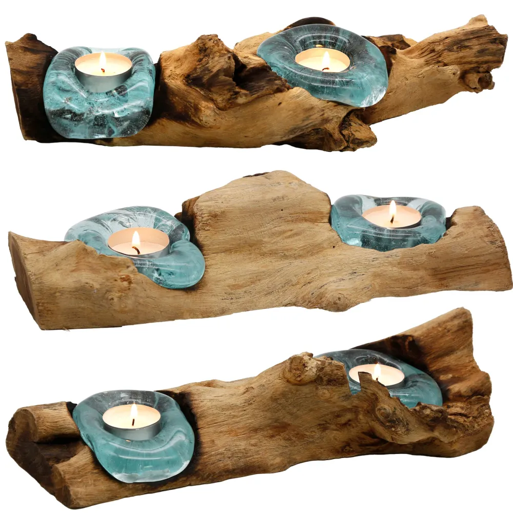 Photophore en verre et bois – Décoration de table